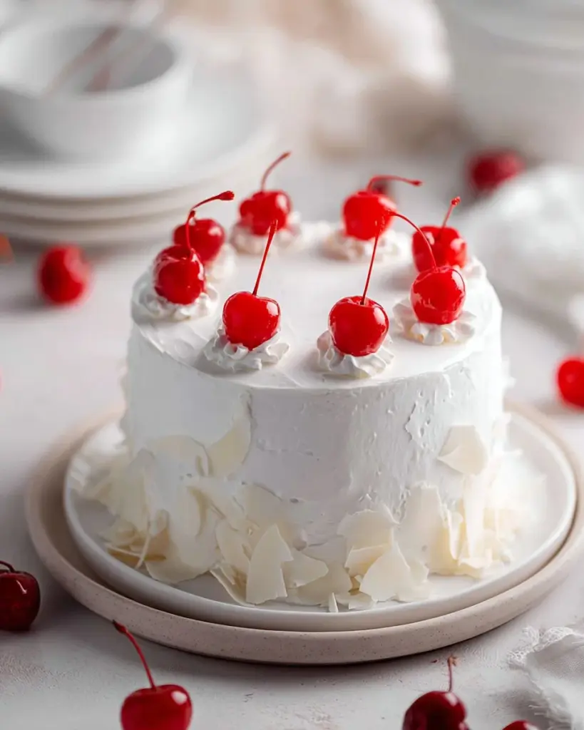 Schmackhafte weiße Waldtorte mit Sahne und Beeren