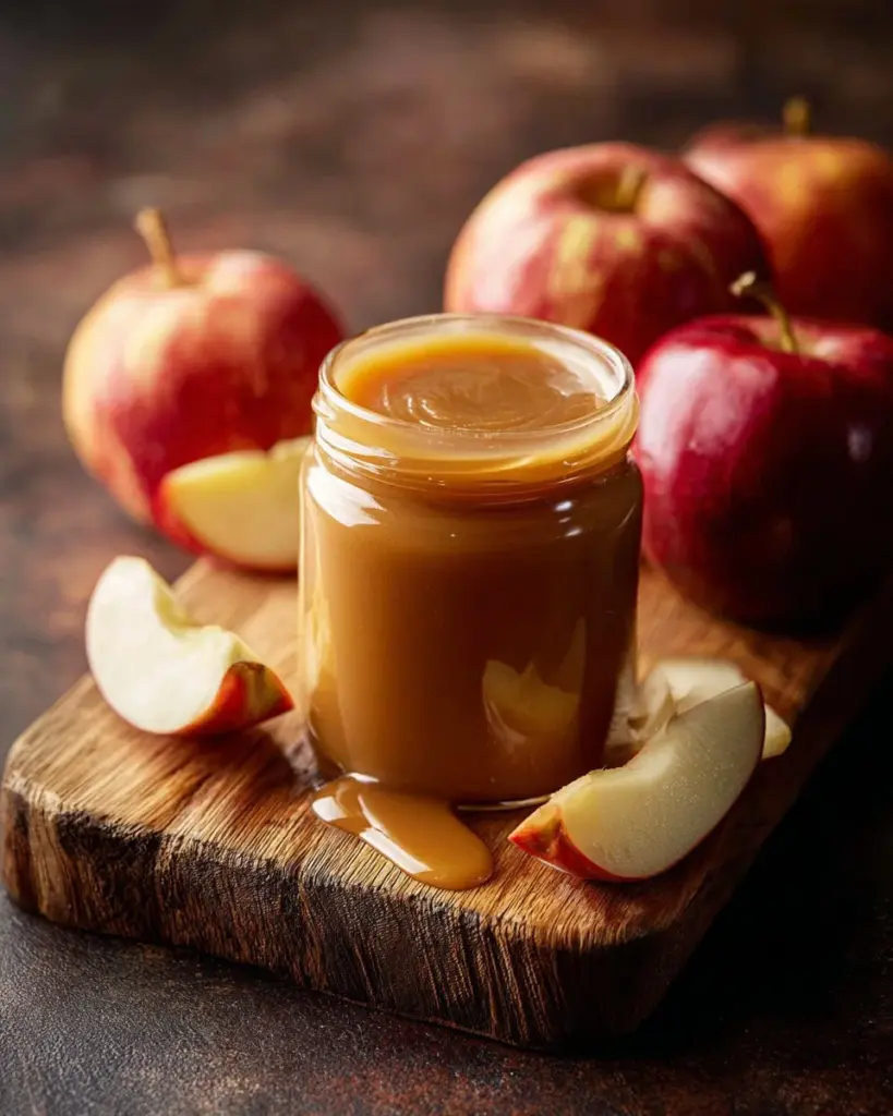 Unwiderstehliche Apfelcidre-Karamellsauce auf einem Dessert
