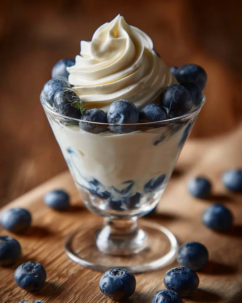 Cremige und leckere Käsekuchen-Mousse auf einem Teller serviert.