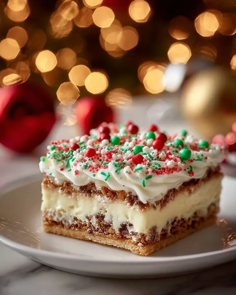 Festliche Weihnachtsdessert-Lasagne mit Schichten aus Creme und Früchten.