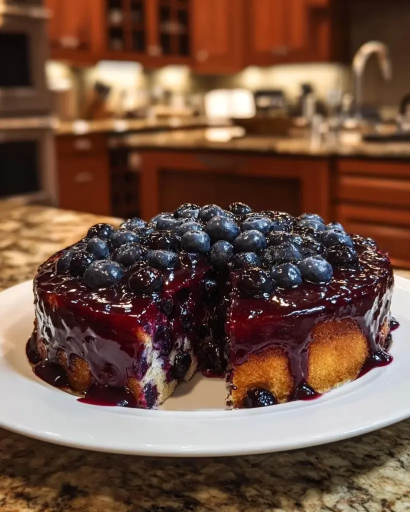 Leckere Scheibe Blaubeer-Vanille-Wende-Kuchen auf einem Teller