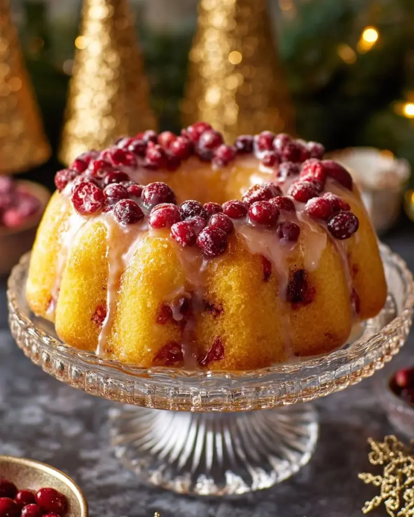 Cranberry-Orange-Bundt-Kuchen auf einem Teller mit frischen Zutaten