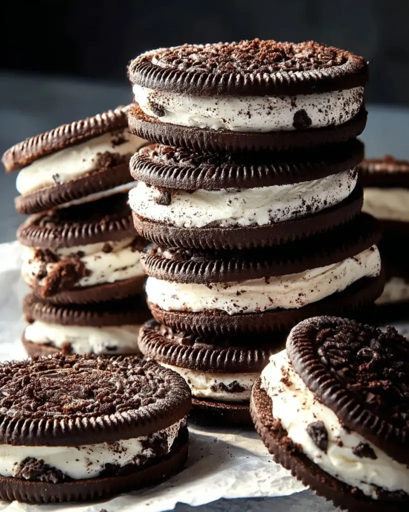 Selbstgemachte Oreo-Eis-Sandwiches auf einem Teller