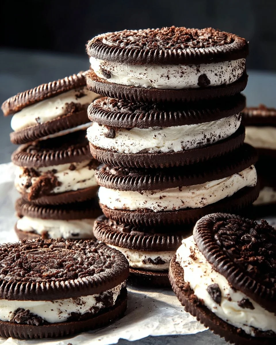 Selbstgemachte Oreo-Eis-Sandwiches auf einem Teller