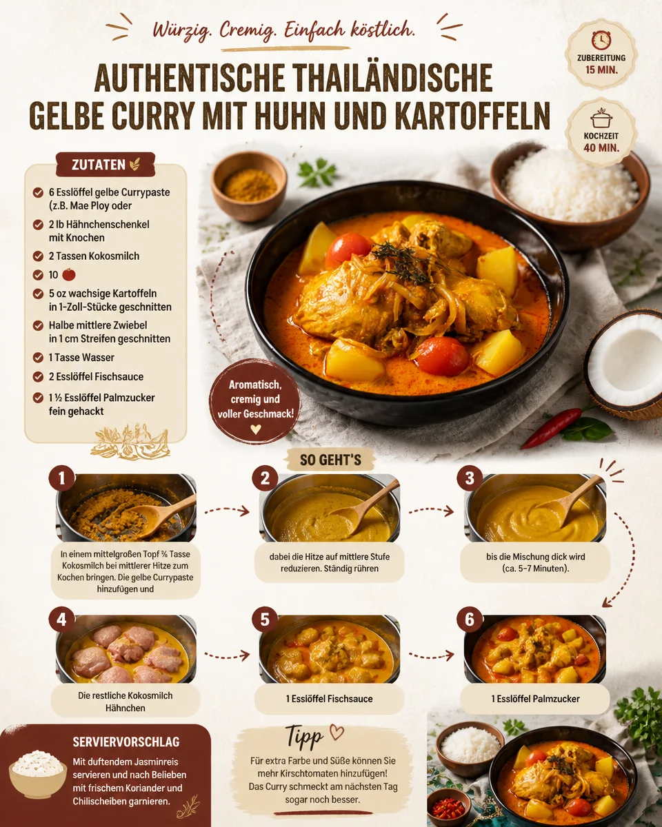 Authentisches thailändisches gelbes Curry mit Huhn und Kartoffeln