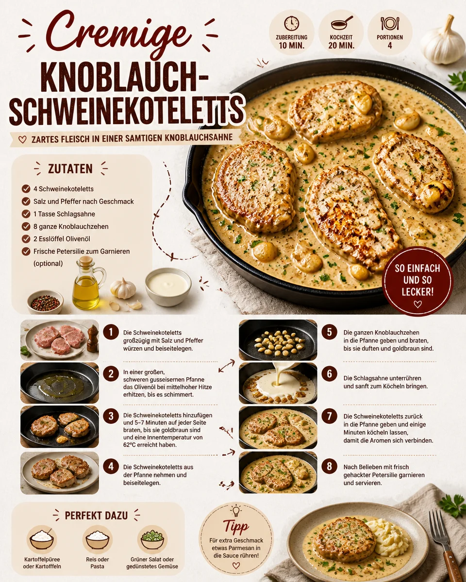 Cremige Knoblauch-Schweinekoteletts