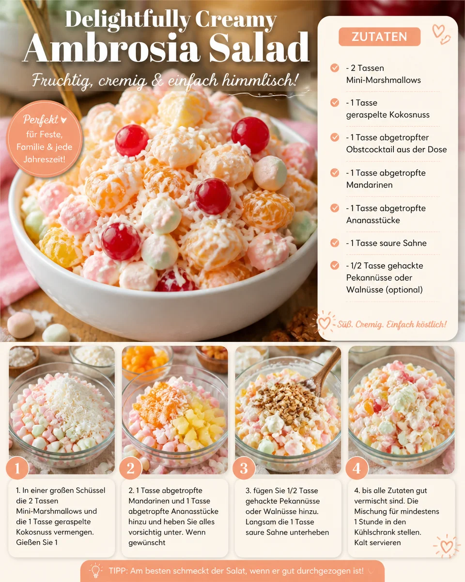 Delightfully Creamy Ambrosia Salad - Köstlich cremiger Ambrosia-Salat