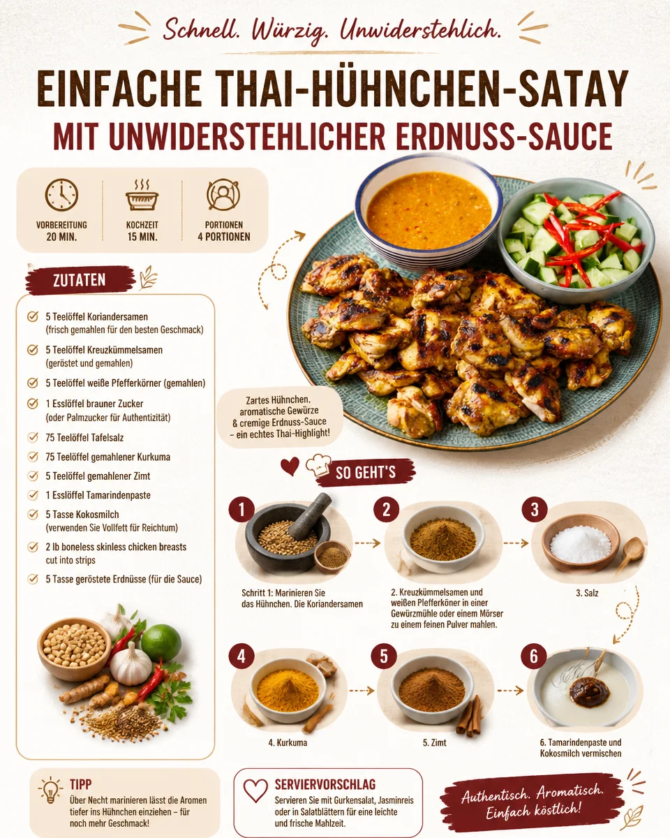 Einfache Thai-Hühnchen-Satay mit unwiderstehlicher Erdnuss-Sauce
