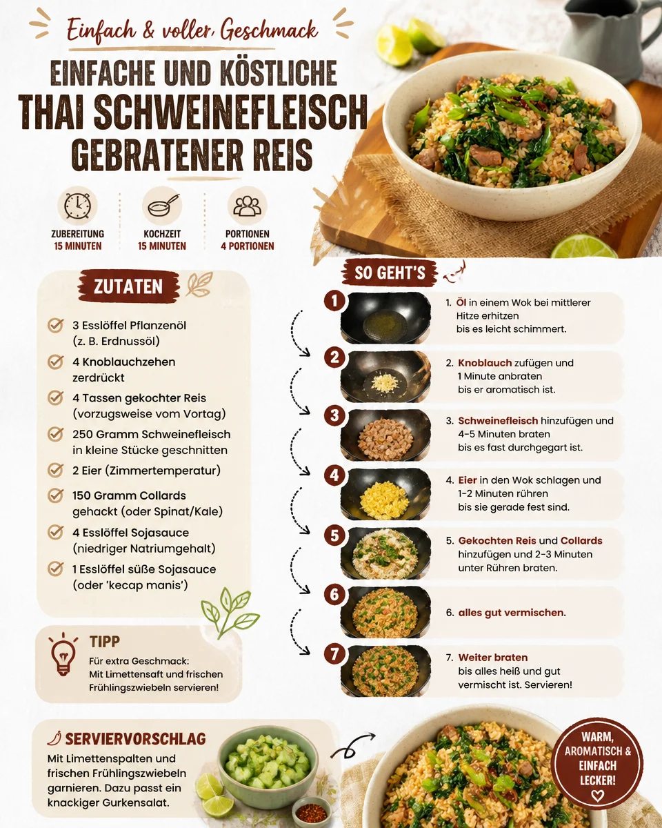 Einfache und köstliche Thai Schweinefleisch gebratener Reis