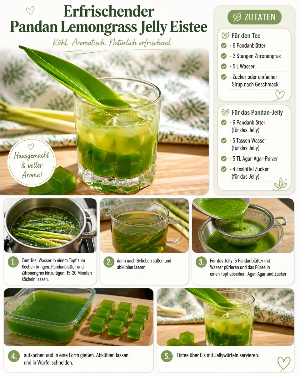 Erfrischender Pandan Lemongrass Jelly Eistee