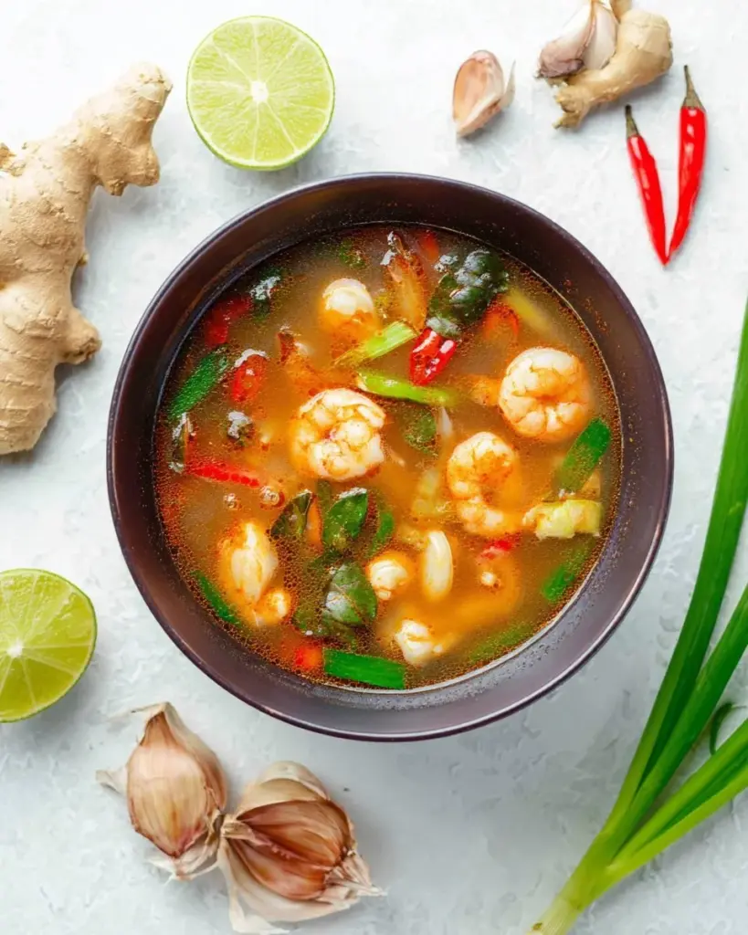 Tom Yum Goong - Eine aromatische Thai-Lemonengras-Suppe mit frischen Garnelen.