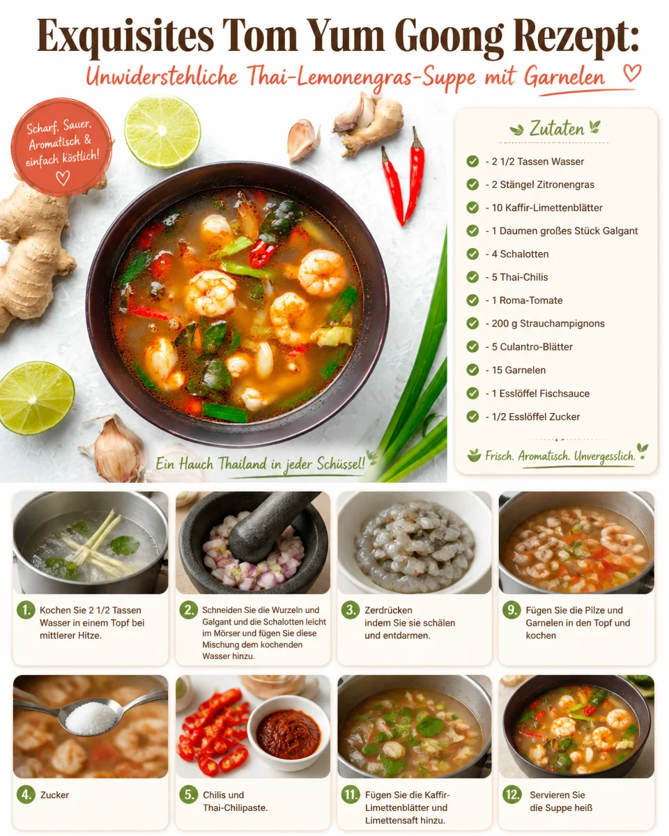 Exquisites Tom Yum Goong Rezept: Unwiderstehliche Thai-Lemonengras-Suppe mit Garnelen