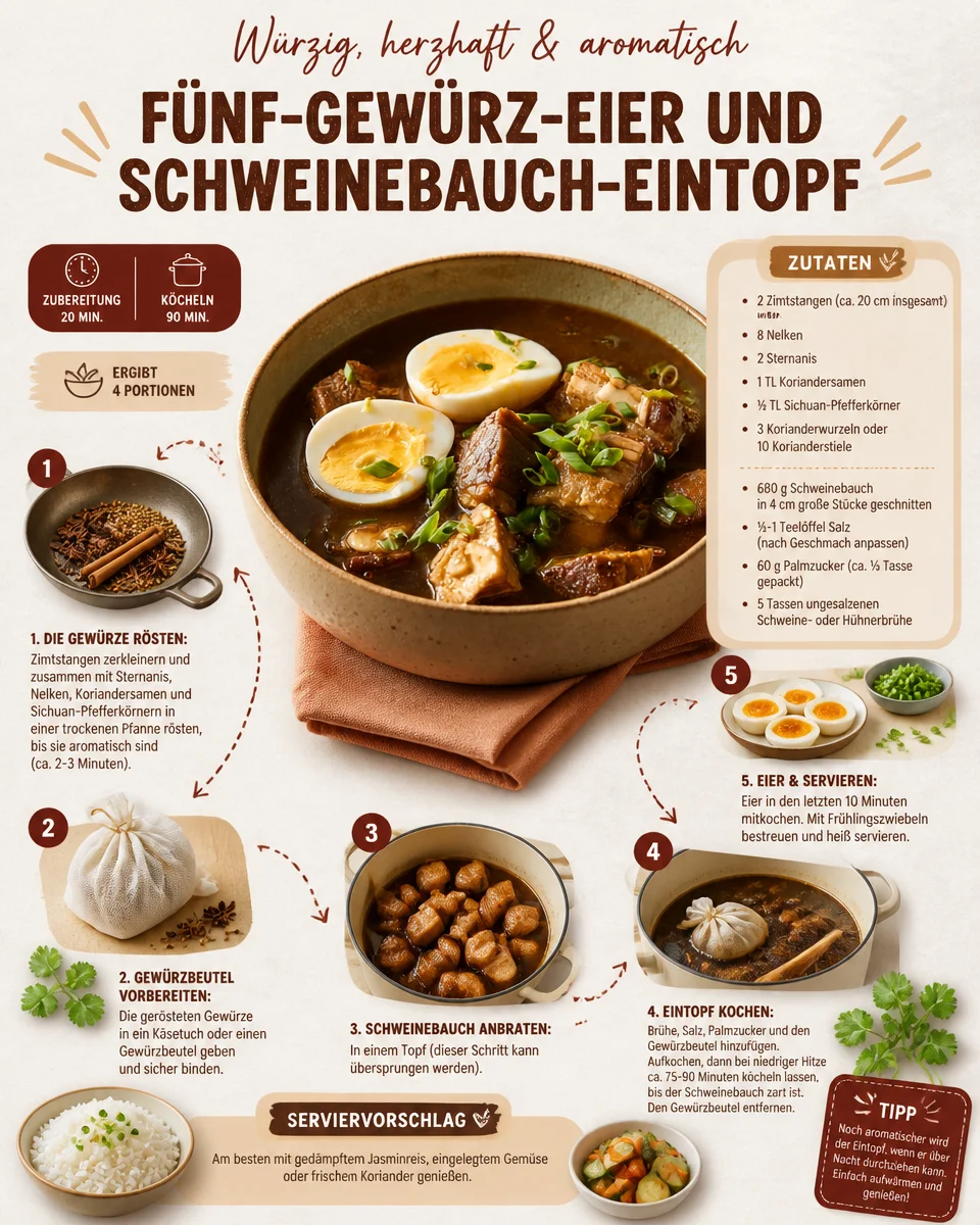 Fünf-Gewürz-Eier und Schweinebauch-Eintopf