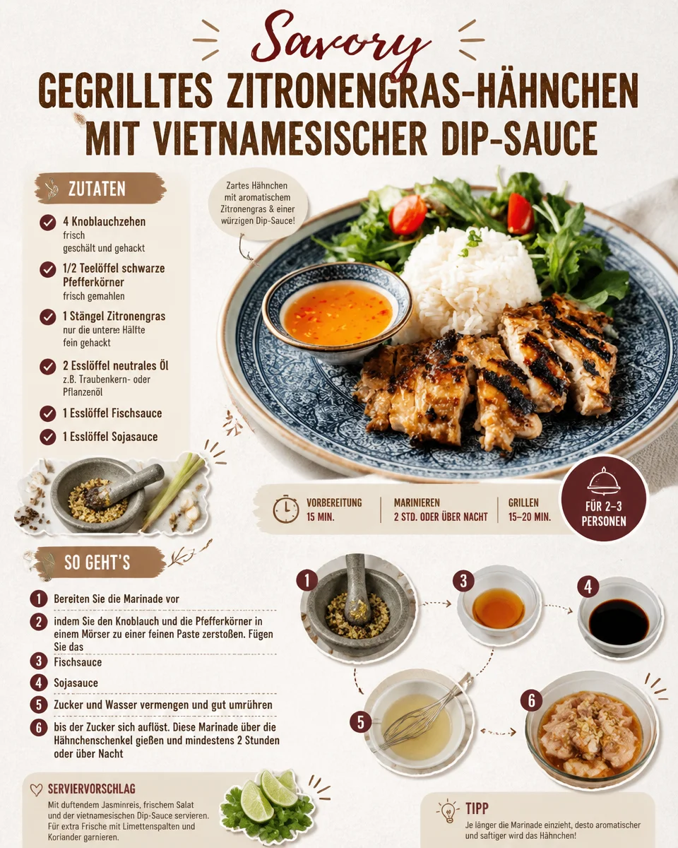 Herzhafte Gegrillte Zitronengras-Hähnchen mit Vietnamesischer Dip-Sauce