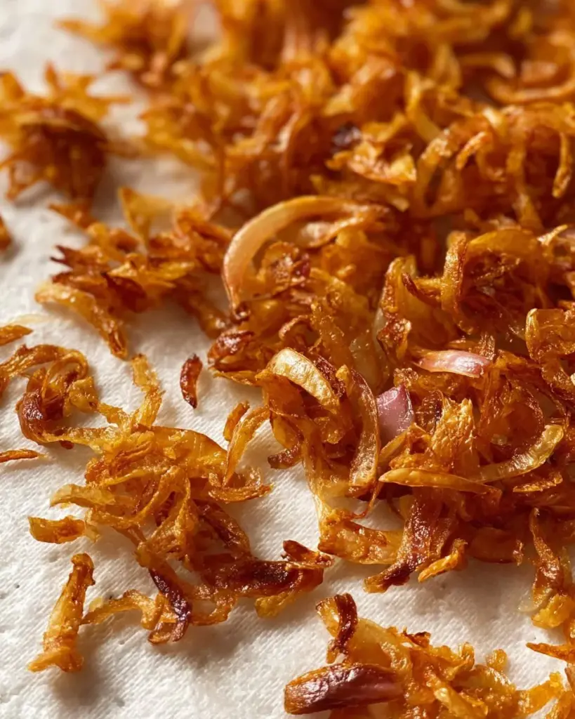 Krosse frittierte Schalotten als köstliche Beilage oder Snack.