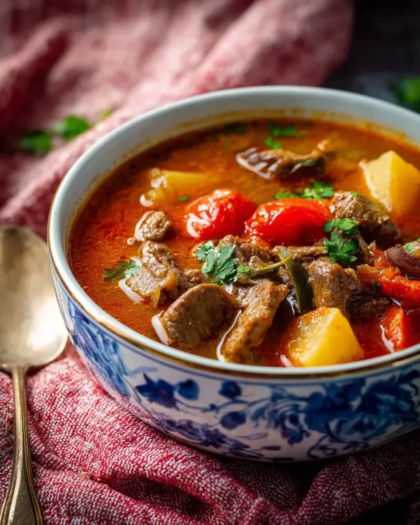 Schnelles thailändisches gelbes Curry mit Rindfleisch und Kartoffeln auf einem Teller