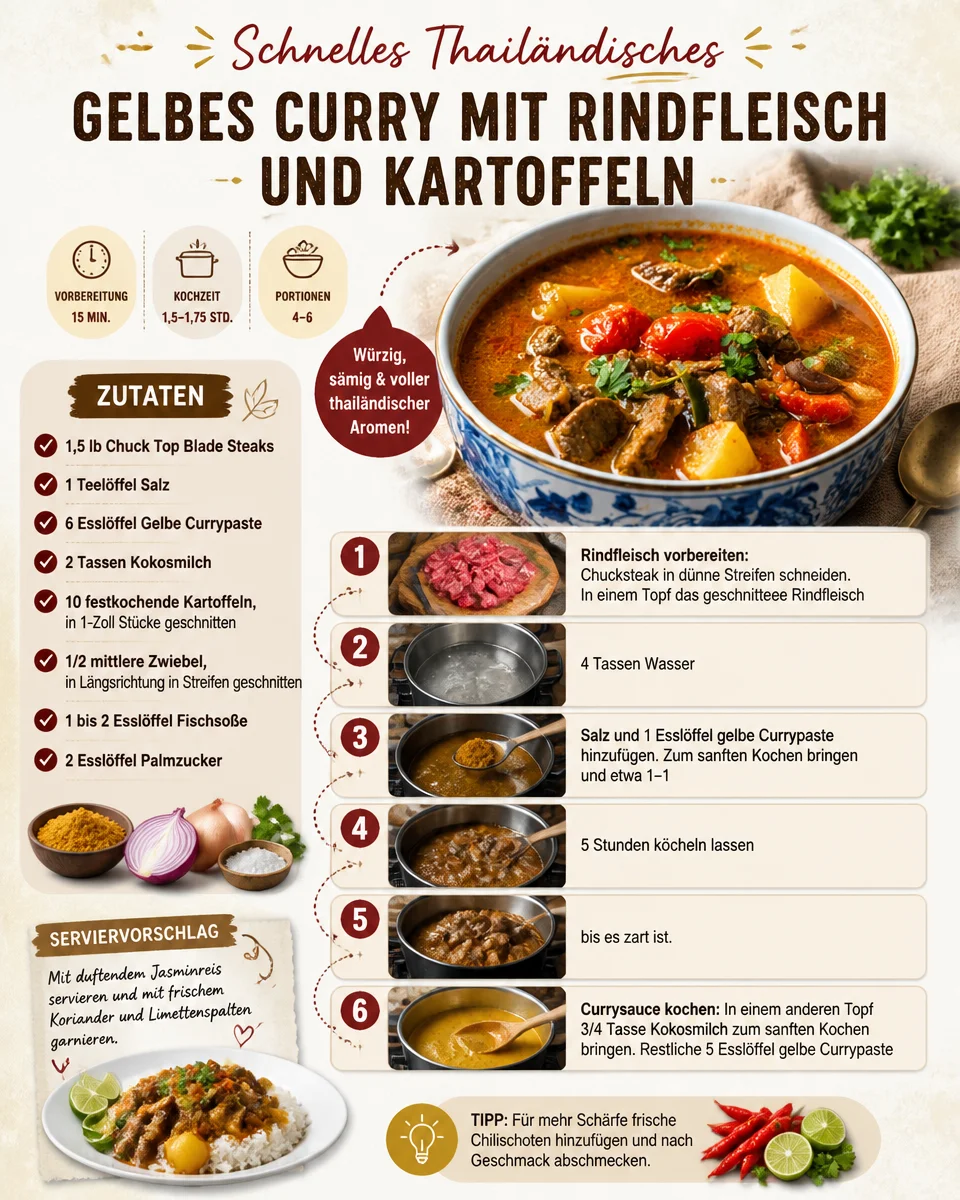 Schnelles Thailändisches Gelbes Curry mit Rindfleisch und Kartoffeln
