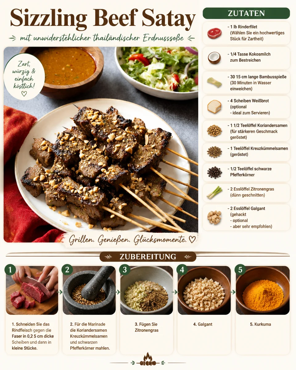 Sizzling Beef Satay mit unwiderstehlicher thailändischer Erdnusssoße