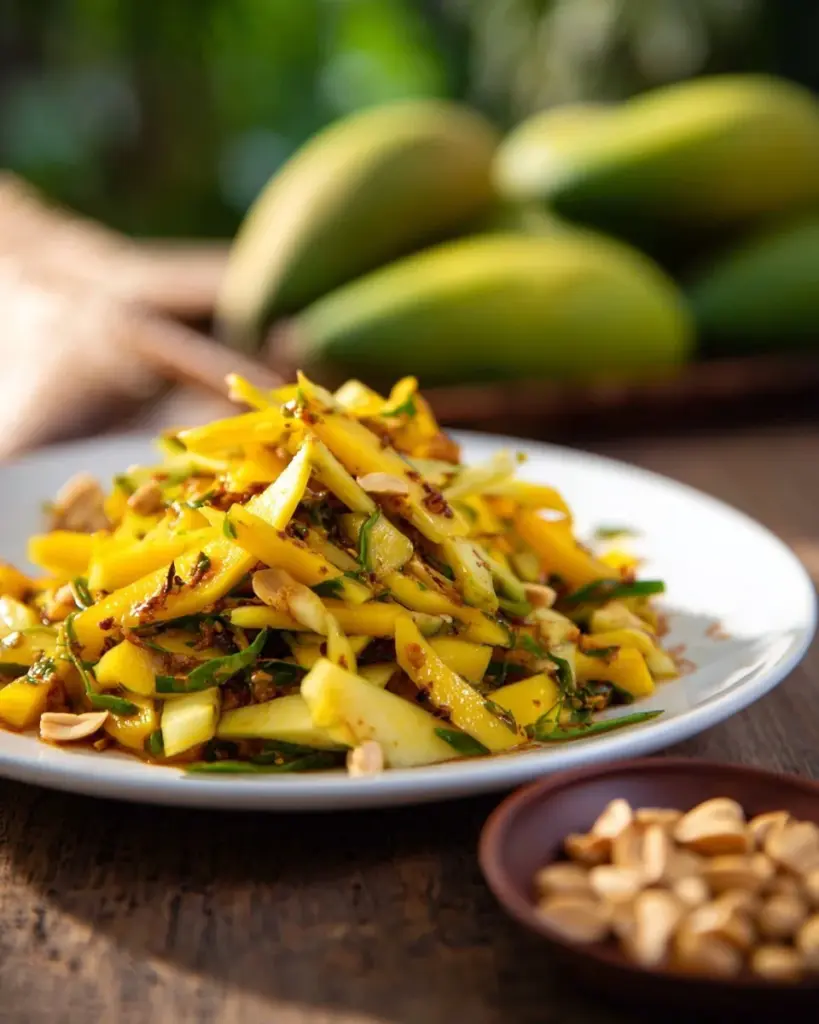 Erfrischender thailändischer Grüner Mangosalat mit frischen Zutaten