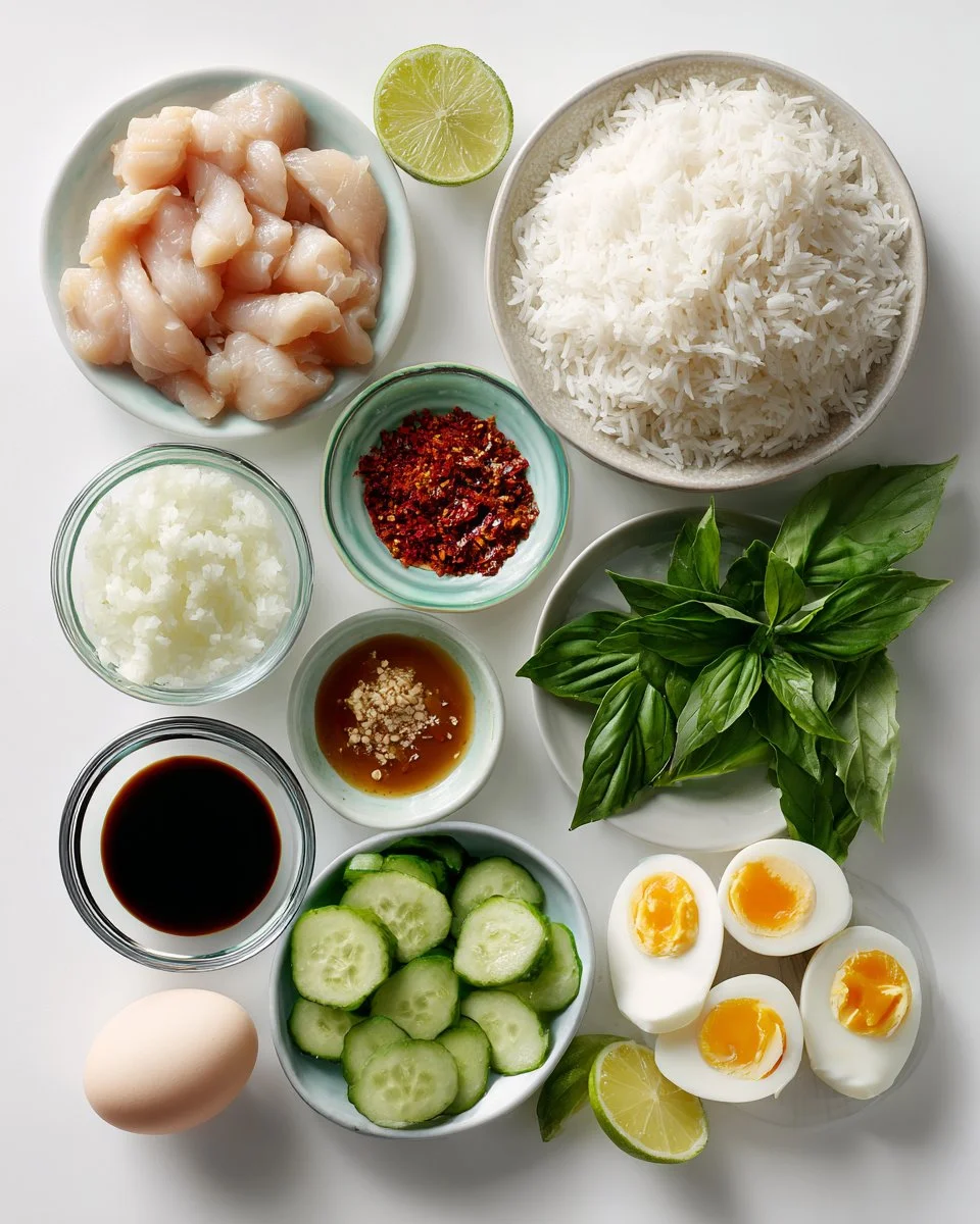 Thai-Basilikum-Hühnchen gebratener Reis