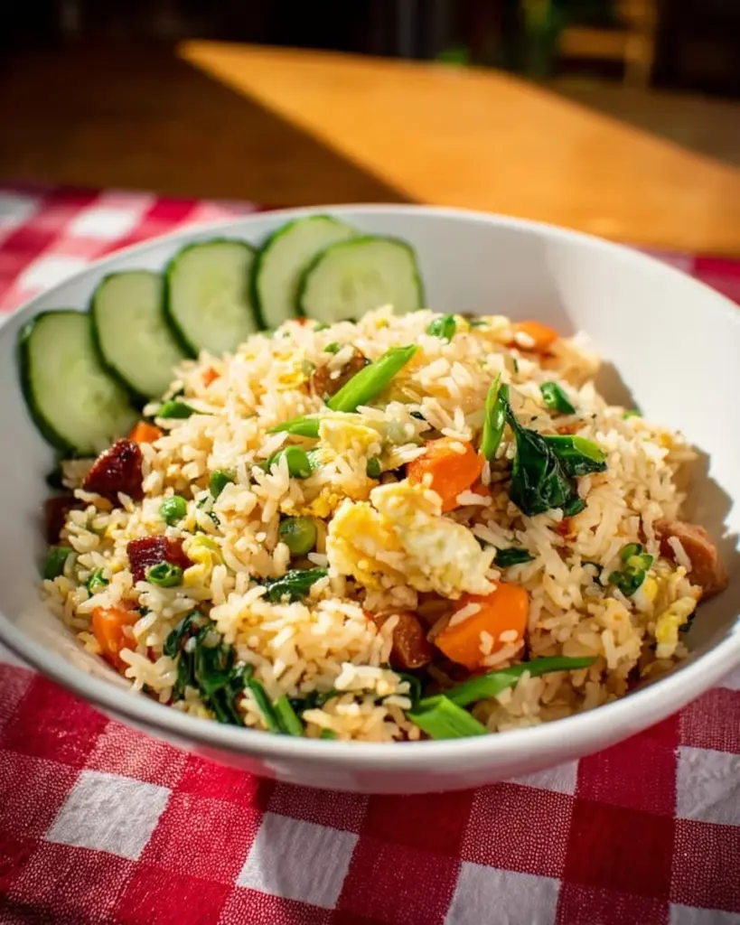 Ultimatives chinesisches Wurst-Nasi Goreng mit frischem Gemüse und Gewürzen