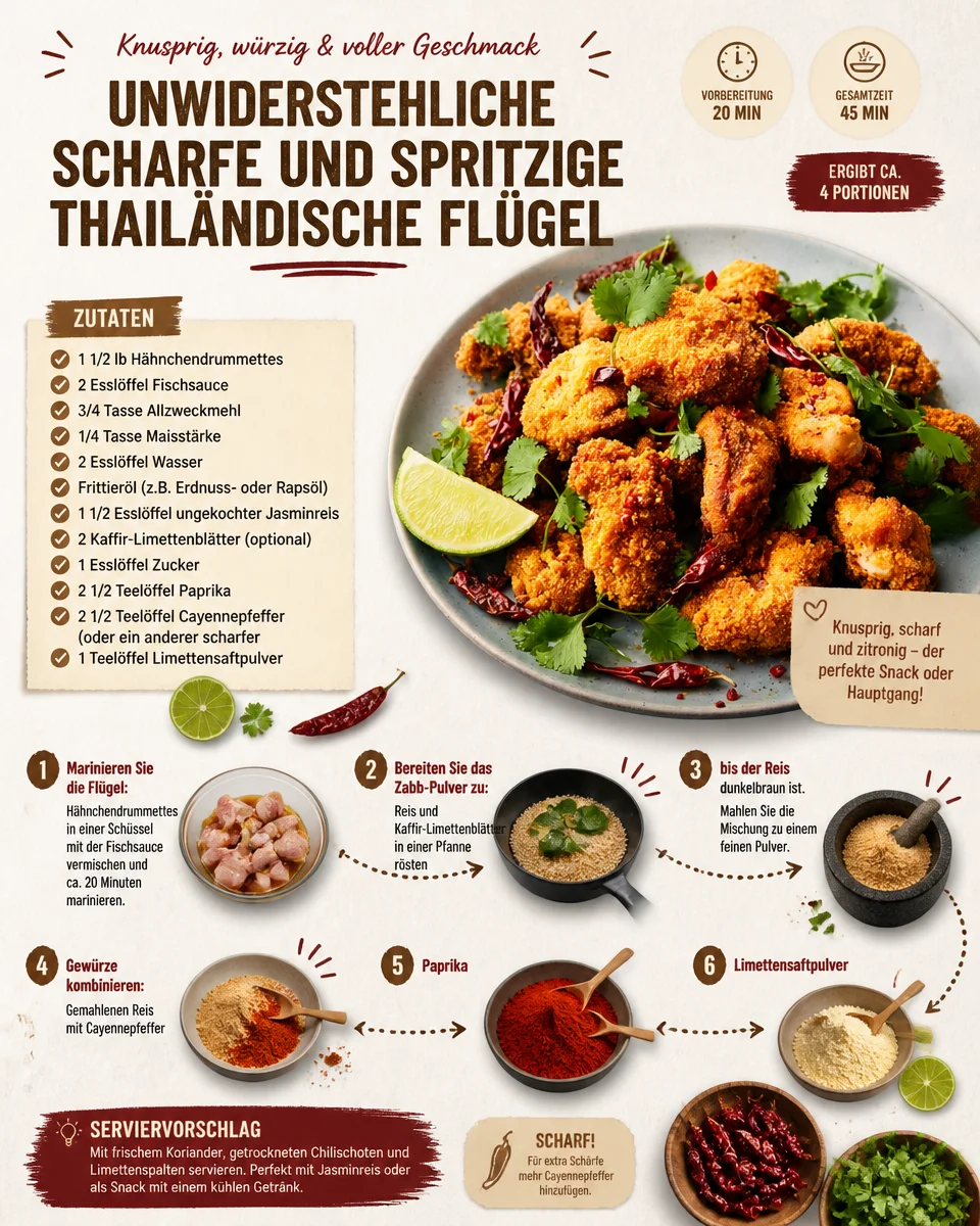 Unwiderstehliche scharfe und spritzige thailändische Flügel