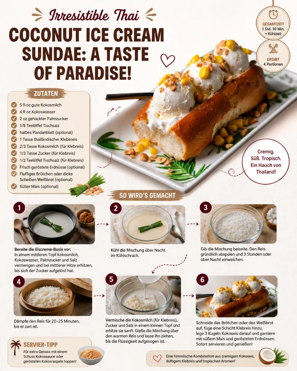 Unwiderstehliches thailändisches Kokosnuss-Eis-Sundae: Ein Geschmack des Paradieses!