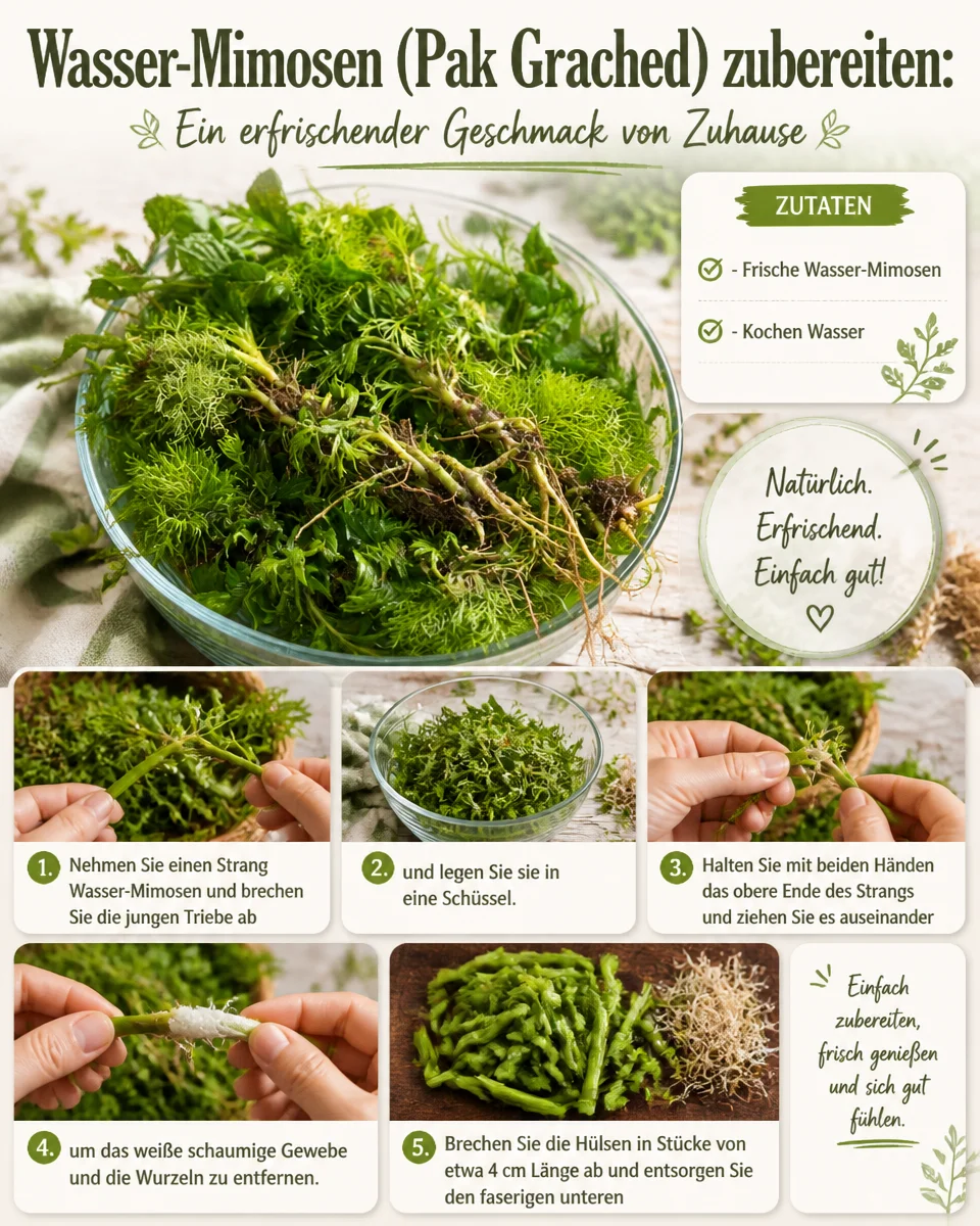 Wasser-Mimosen (Pak Grached) zubereiten: Ein erfrischender Geschmack von Zuhause
