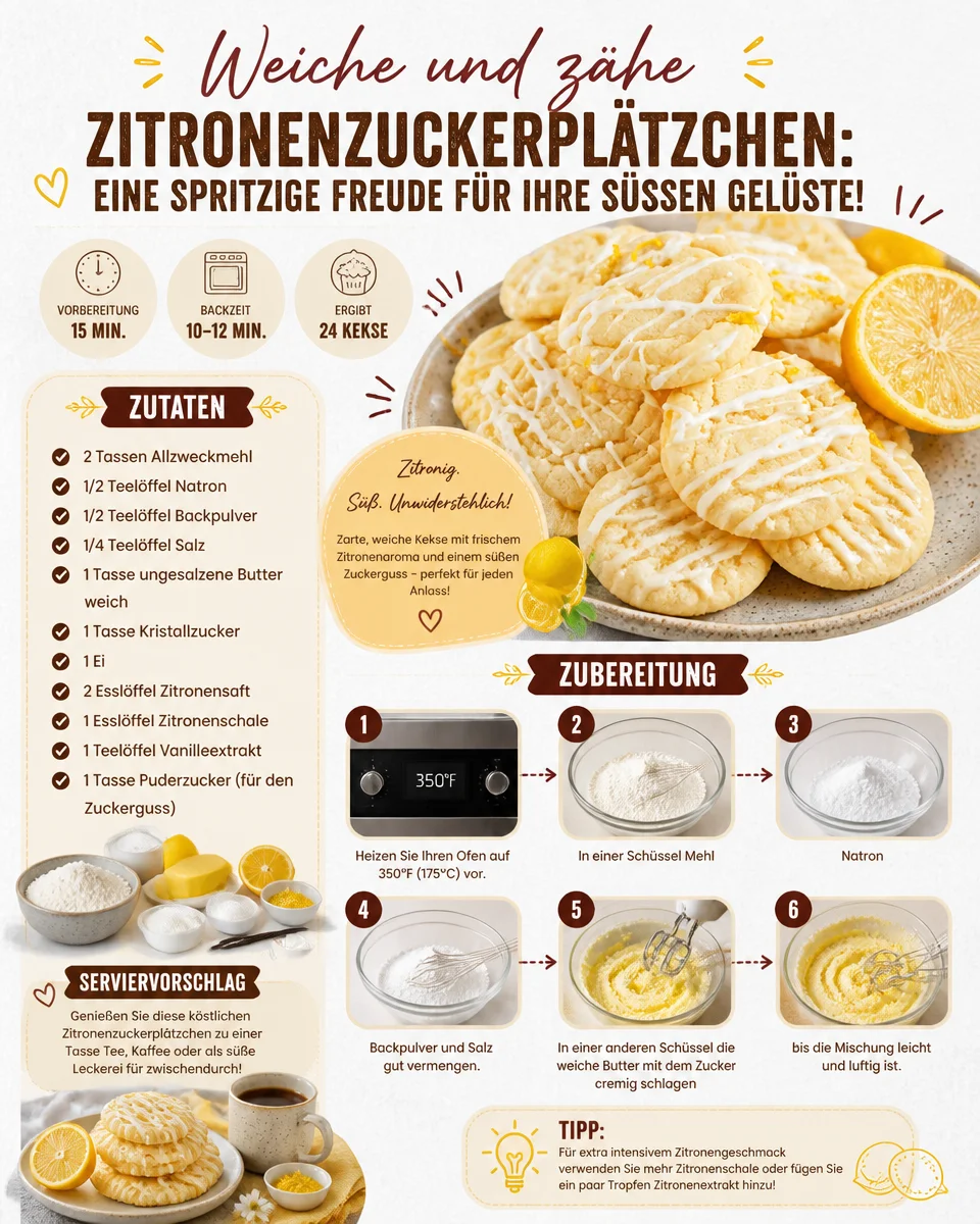 Weiche und zähe Zitronenzuckerplätzchen: Eine spritzige Freude für Ihre süßen Gelüste!