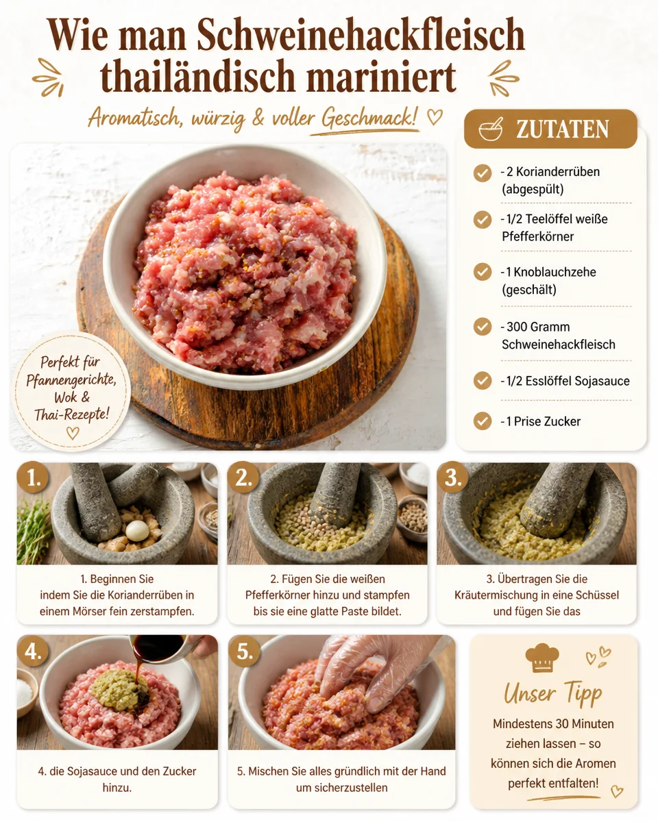 Wie man Schweinehackfleisch thailändisch mariniert