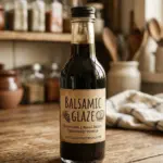 Balsamico-Glasur über frischem Gemüse und Fleisch