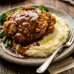 Crispy Chicken mit brauner Soße auf einem Teller serviert