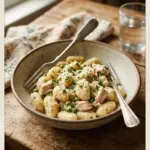 Einfache Hähnchen-Gnocchi auf einem Teller serviert