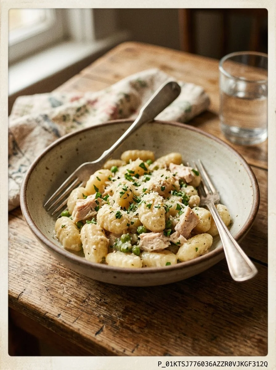 Einfache Hähnchen-Gnocchi auf einem Teller serviert