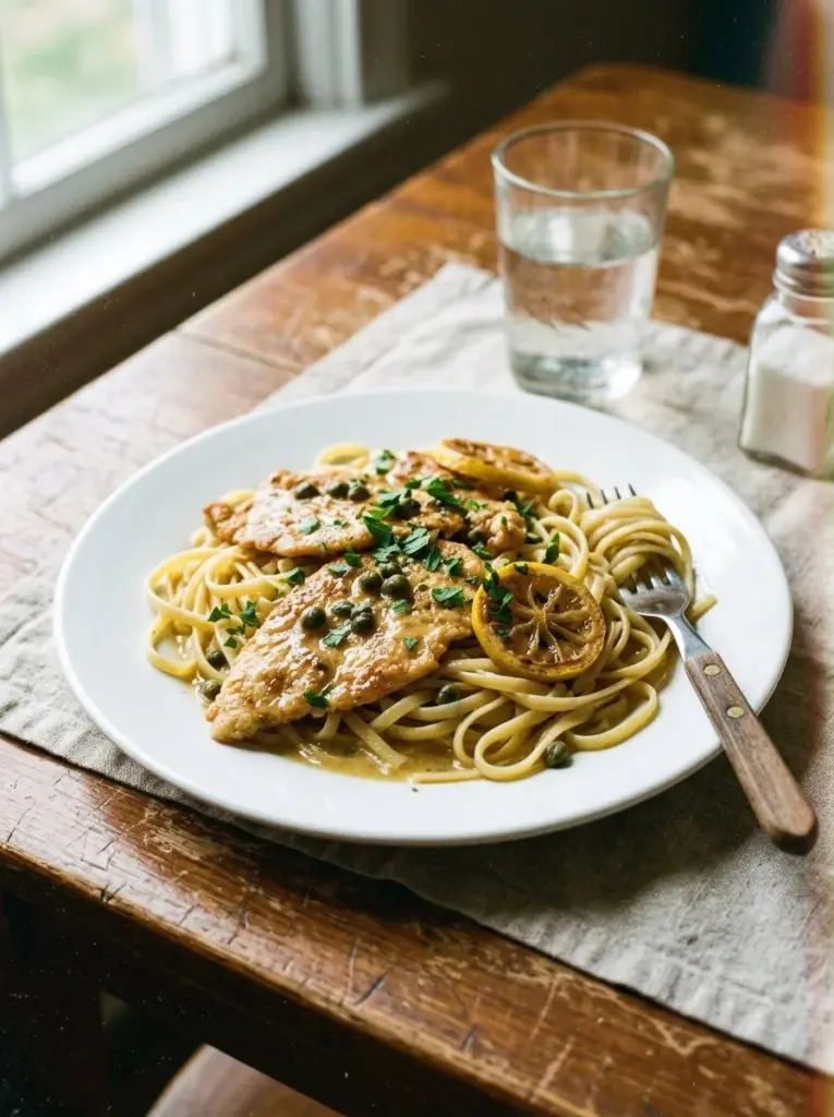 Einfache Hühnchen Piccata Pasta