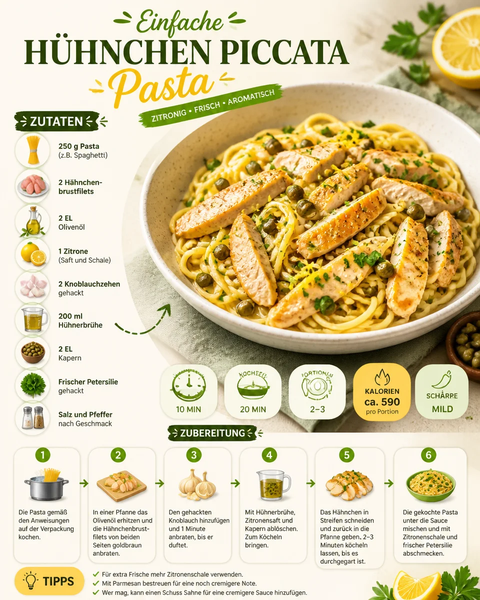 Einfache Hühnchen Piccata Pasta