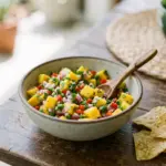 Frische Mango Salsa in einer Schüssel mit frischen Zutaten.