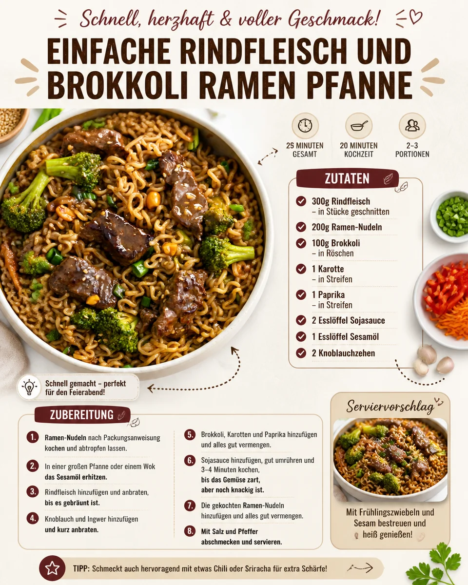 Einfache Rindfleisch und Brokkoli Ramen Pfanne