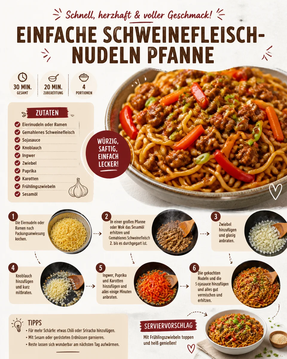 Einfache Schweinefleisch-Nudeln Pfanne
