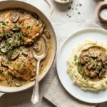Leckeres Pilz-Hähnchen Gericht mit zartem Hähnchen und cremiger Pilzsauce