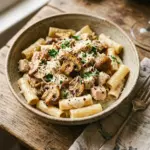 Pilz-Hühnchen-Pasta mit frischen Pilzen und Hühnchen in einer cremigen Soße