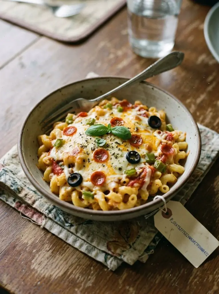 Pizza Mac Käse – eine leckere Kombination aus Pizza und Macaroni Käse.