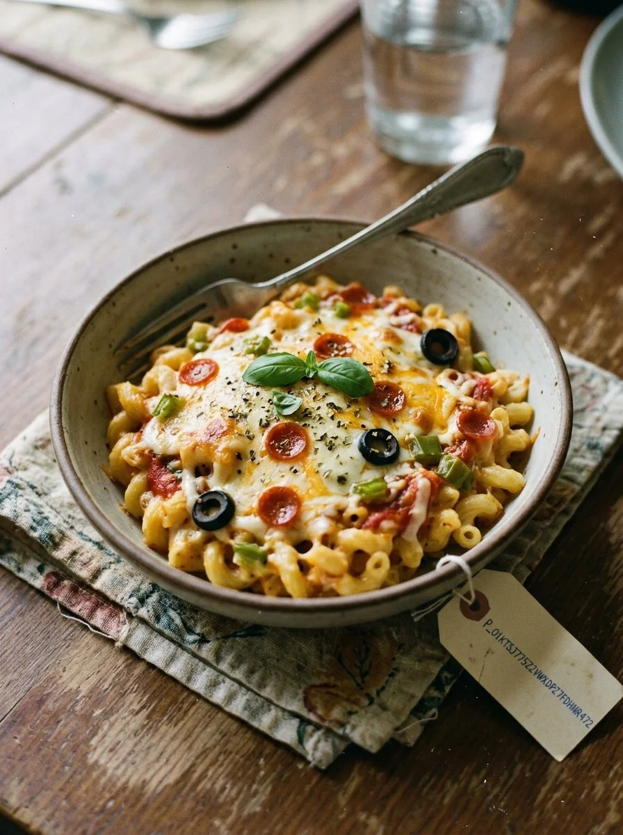 Pizza Mac Käse – eine leckere Kombination aus Pizza und Macaroni Käse.