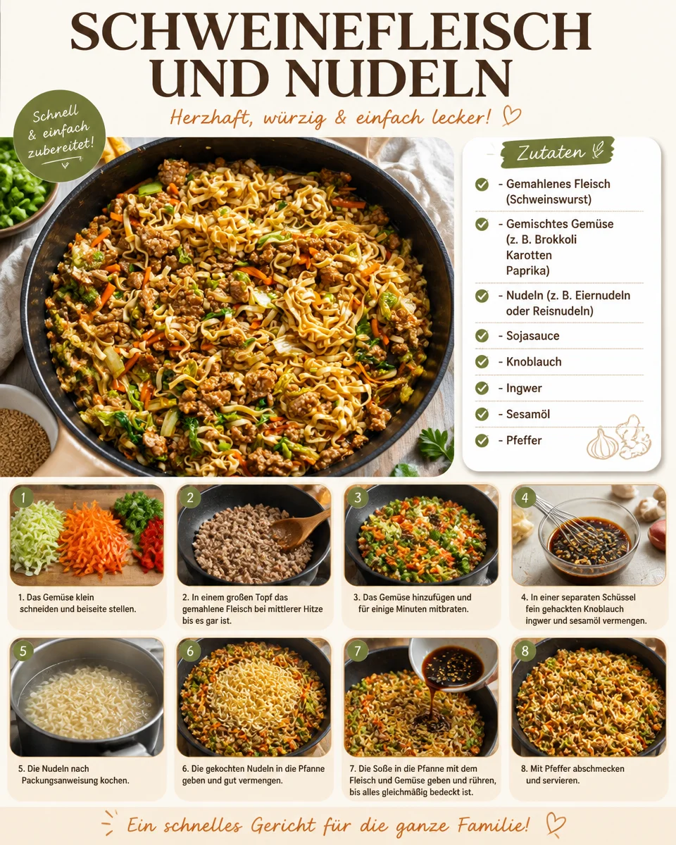 Schweinefleisch und Nudeln