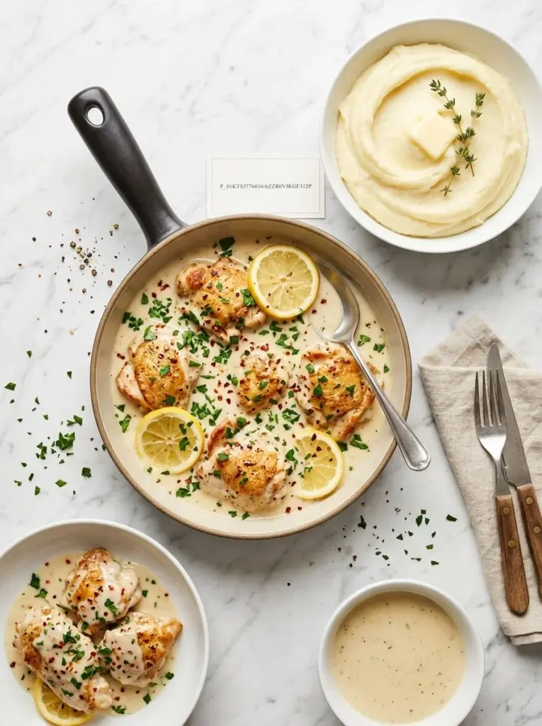Zitronen-Knoblauch-Hühnchen in einer Pfanne